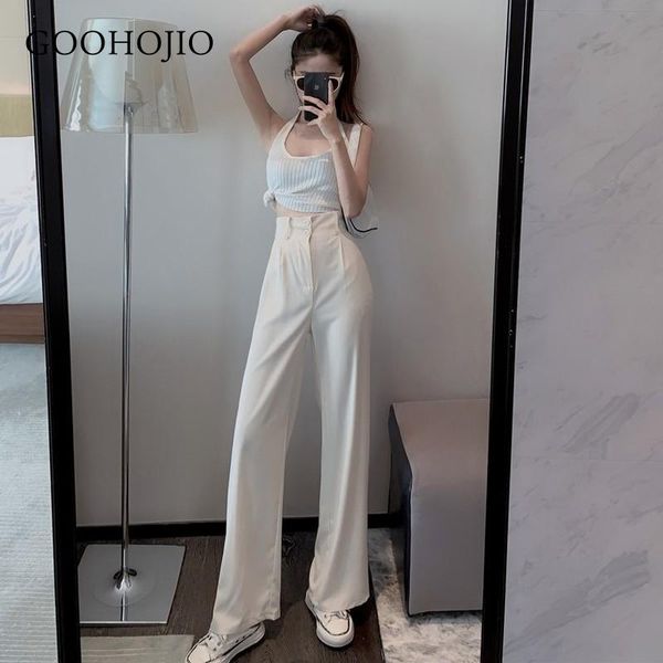 

women's pants & capris 2021 women casual loose style straight suit high waist chic office ladies trousers streetwear female, Black;white
