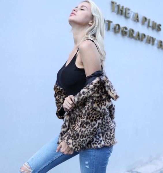 

women's fur & faux trodeam store fashionable european and american jacket autumn winter style imitation leopard print jackets, Black