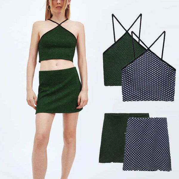 

za summer jacquard knit tank women sleeveless crop backless thin straps camis female vintage green camisole 210602, White