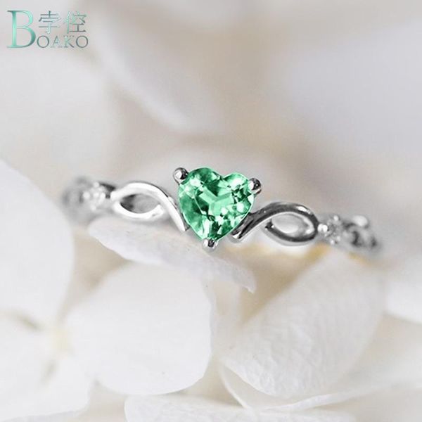 

wedding rings boako silver filled ring heart shape green blue red cz jewelry birthday proposal gift engagement band for women, Slivery;golden