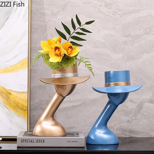 

vases simple resin portrait vase lovely hat lady statue abstract figurines flower arrangement modern home decoration golden