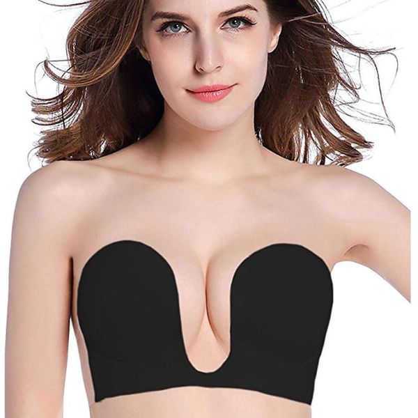 

bras sets silicone women invisible bra deep u push-up strapless backless self-adhesive, Red;black