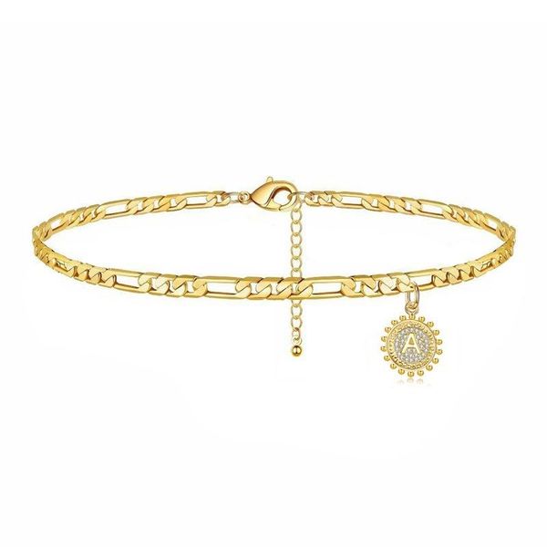 

anklets 26 english letter initial for women inlaid zircon round alphabet anklet figaro chain ankle bracelet bijoux femme jewelry, Red;blue