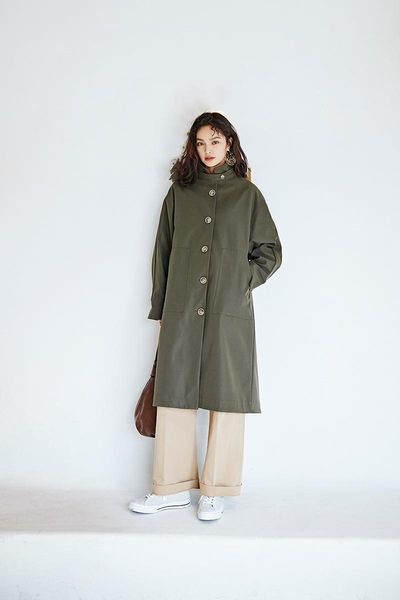 

women's trench coats designer women coat single breasted solid fashion autumn loose long, Tan;black