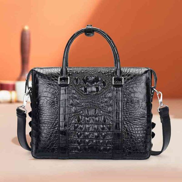 

business crocodile hand business shoulder light luxury leather briefcase men's bag