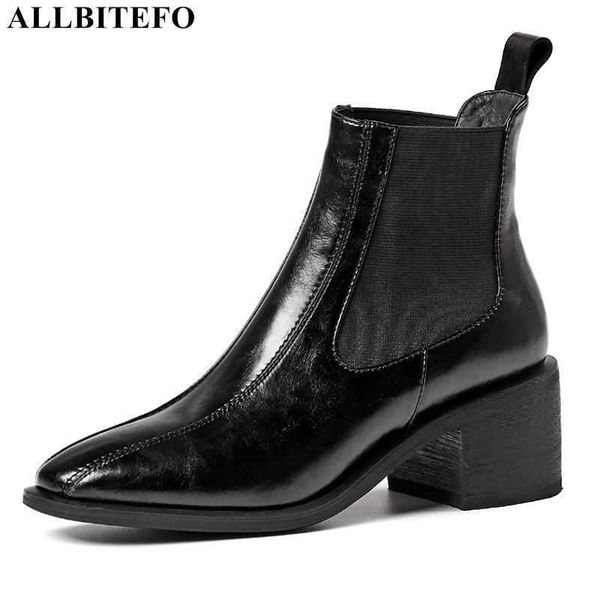 

allbitefo size 34-42 thick heel real genuine leather women boots autumn fashion casual high heel shoes boots women's ankle boots 210611, Black