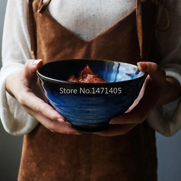 

bowls japanese and korean ceramic salad bowl retro kiln soup household large size rice noodle