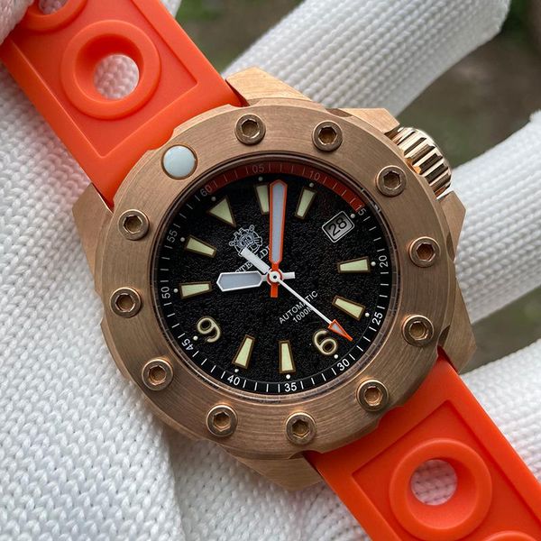 

wristwatches steeldive men dive watch mens automatic watches bronze mechanical wristwatch diving 100bar waterproof c3 luminous sapphire nh35, Slivery;brown