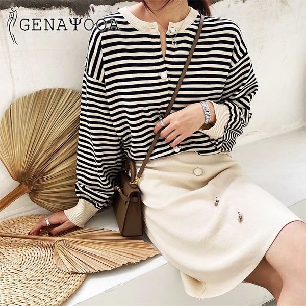 

genayooa striped knit 2 women autumn winter skirt set korean style elastic two piece outfits 210417, White