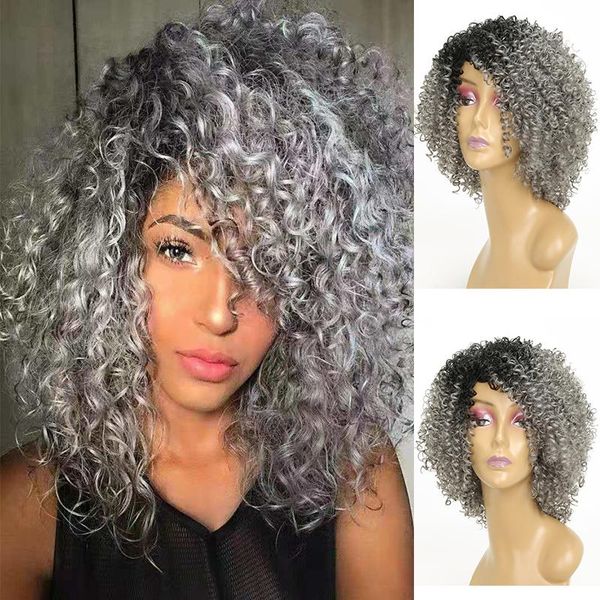 

synthetic wigs ombre afro curly for afrcian women long kinky wig side part heat resistant natural cosplay lolita, Black