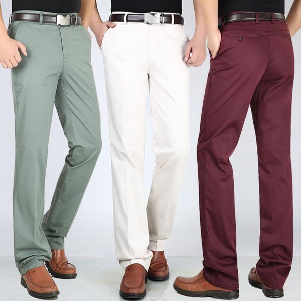 

men's pants 2021 summer casual thin section high waist stretch business loose straight ,en's trousers, Black