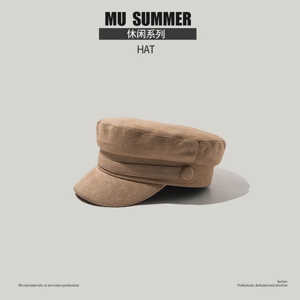 

net red same women's autumn winter suede military tide versatile duck tongue beret octagonal hat, Blue;gray