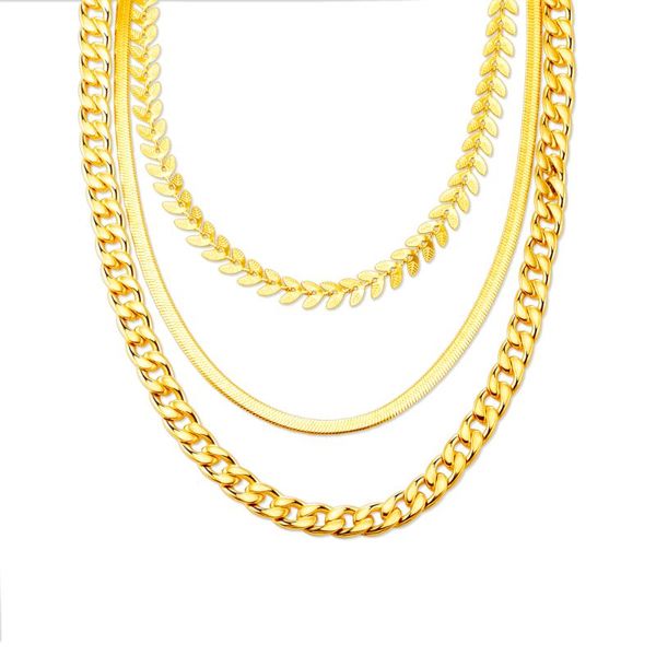 

chains fashion rock 3 layer gold stainless steel chain choker necklaces for men and women multi-layer set jewelry accessories, Silver