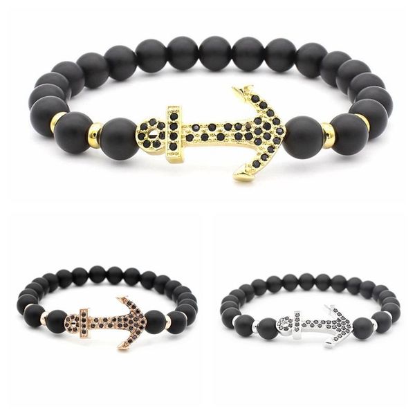 

beaded, strands 4 color matte black agate anchor inlaid crystal bracelet men and women personality custom noble jewelry
