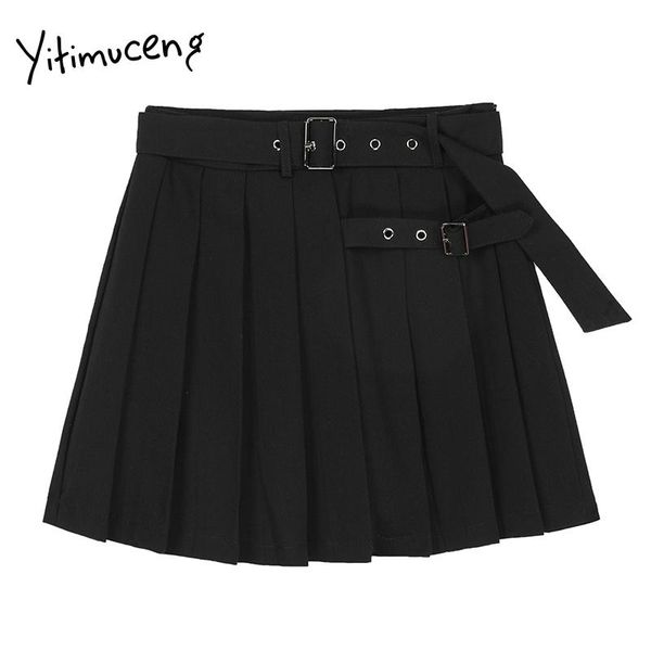 

skirts yitimuceng black lace up skirt women pleated high waist mini solid 2021 summer korean preppy style fashion