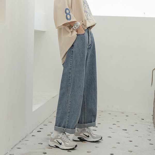 

vintage women jeans wide leg loose high waist full-length jean all-match womens trendy harajuku chic casual denim trousers women's, Blue