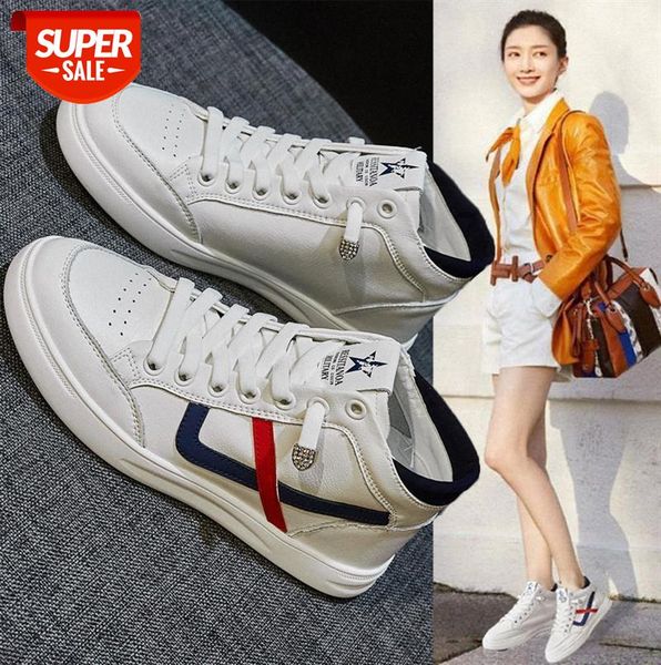 

cowhide high-shoes women's small white all-match casual flat sneakers #gd9k