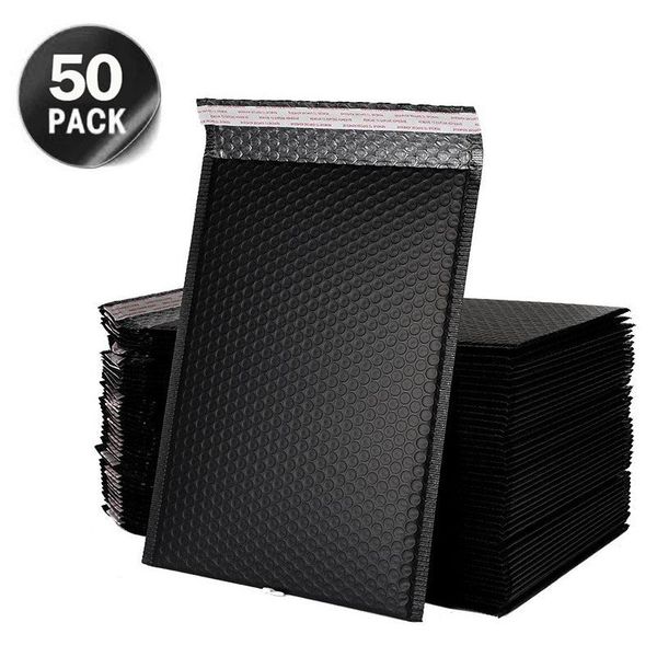 50 pcs Black Bubble Mailers Poly Mailer Self Seal acolchoado Envelopes Gift Bags para embalagem de livros