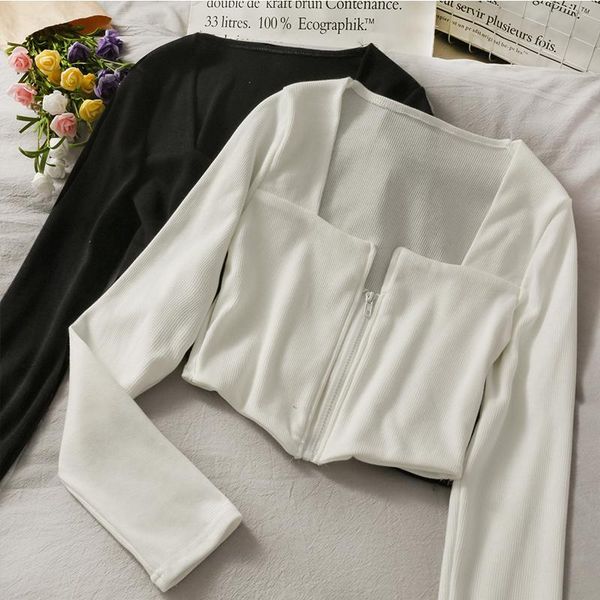 

women's blouses & shirts women fashion outdoor casual zipper square collar navel blouse ladies ol sweet girls student elegant daily bas, White