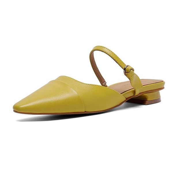 

genuine leather low heels square toe shallow metal baotou solid concise style brand shoes slip on women sandals l54, Black