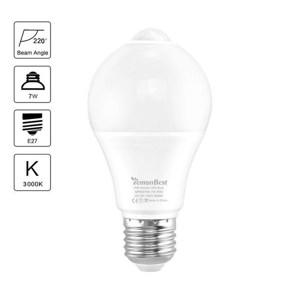 

bulbs ac 100-240v 7w pir motion sensor light e27 detector led bulb lamp stair hallway pathway corridor night lighting