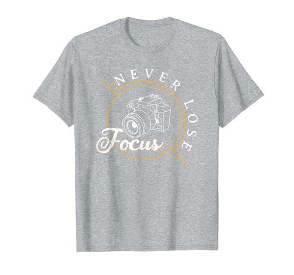 

never lose focus pgrapher camera p lense t-shirt, White;black
