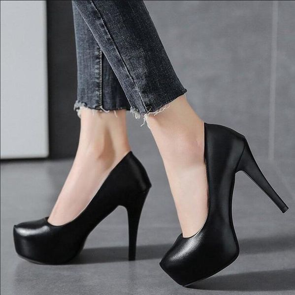 

dress shoes women high heels platform heeled pumps night club thin heel plus big size 34-42, Black