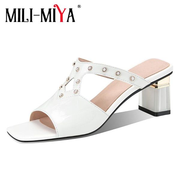 

mili-miya bright brand women sandals summer thick high heel mixed color rhinestone fish mouth slip on party shoes plus size, Black