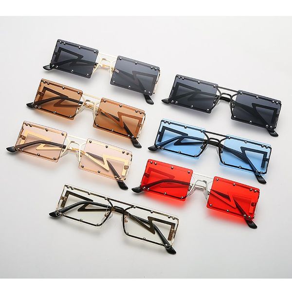 

sunglasses small frame square metal rivet decorative men and women uv protection personality modern fashion, White;black