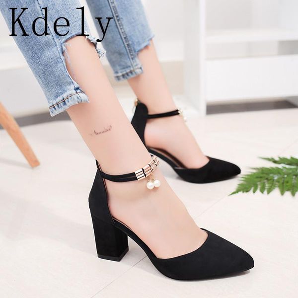 

summer women shoes pointed toe pumps dress high heels boat wedding tenis feminino side with, Black