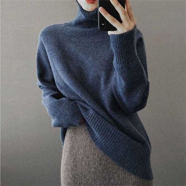 

yygegew cashmere autumn winter thick sweater pullover women long sleeve oversize high-neck basic chic knit sweater 211025, White;black
