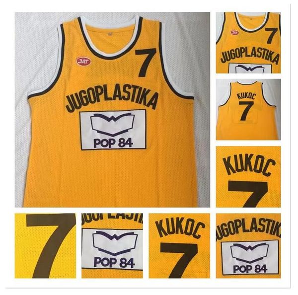 

jugoplastika split pop 7 toni moive basketball jerseys mens stitched kukoc yellow basketball jersey, Black