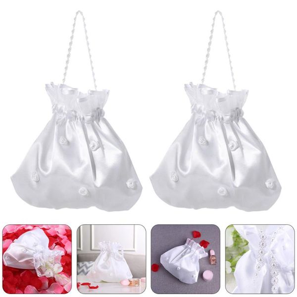 

2pcs wedding candy bags drawstring gift pouches party supplies (white) wrap