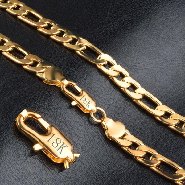 Fashion 18k Real Gold Ploted Figaro Catene Collana Bracciale per uomini Collane Braccialetti con timbro 18K uomini veloci
