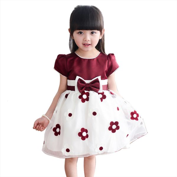 

summer kids clothes baby girls girl dresses princess floral short sleeve children clothing bow voile party present, Red;yellow