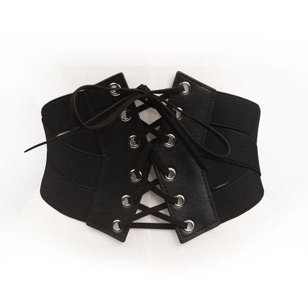 

belts pu + elastic material fashion elegant women's black wide waist stretch cross belt clothing decoration, Black;brown