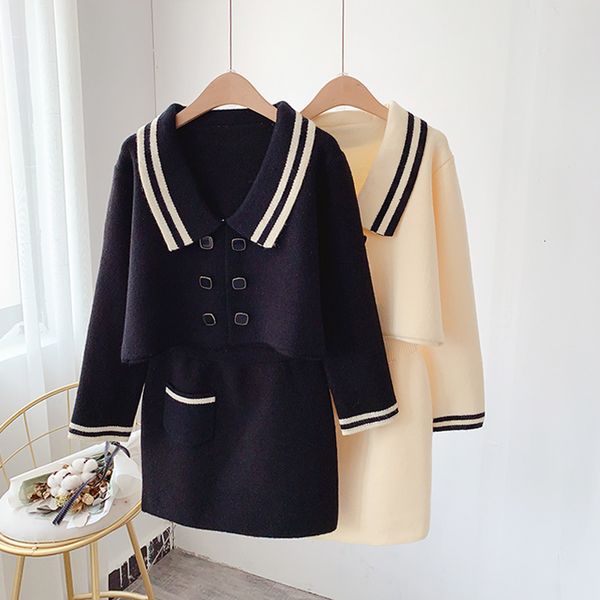 

two piece dress autumn and winter women's suit college wind knit skirt two-piece western style sweater gwa3, White