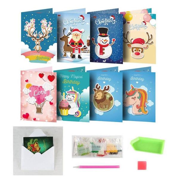 

greeting cards 8 pieces christmas 5d diy diamond painting merry handmade creative card rhinestone embroidery arts c