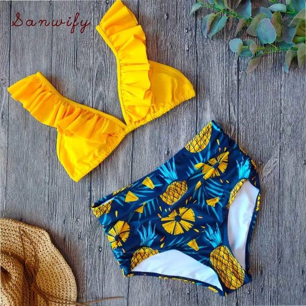

women's swimwear high waisted bikini 2021 swimsuit women two piece ruffle set plus size bathing suits summer xxl, White;black