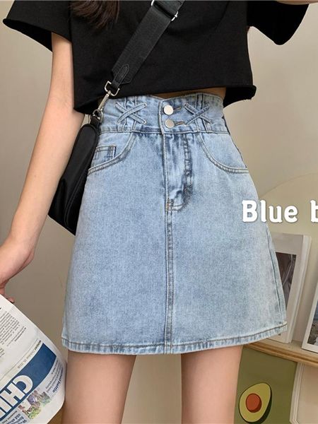 

skirts denim skirt high waist a-line mini women 2021 summer fashion casual ladies solid button fit, Black