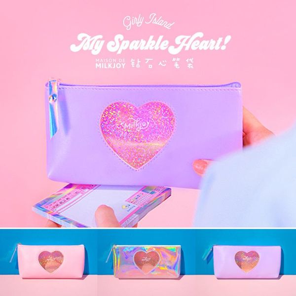 

mini kawaii diamond love school pencil case cute laser transparent penal pencilcase for girls large pen bag box stationery pouch bags