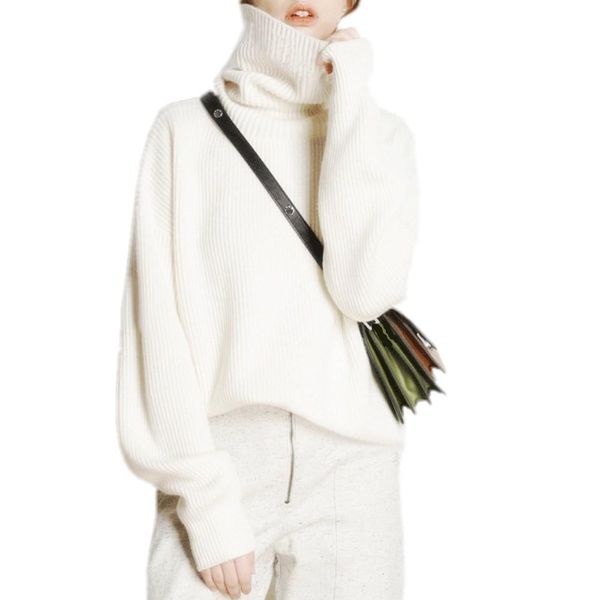 

winter turtleneck loose head womens sweaters thicker short cashmere oversize, White;black