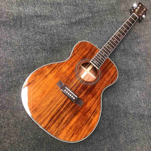 

custom grand 40 inch koa wood round body acoustic guitar fishbone herringbone binding accept guitar customization oem
