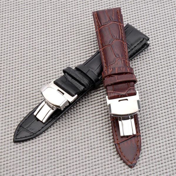 

watch bands business casual black brown genuine calfskin leather band strap butterfly buckle crocodile pattern bracelet 18 20 22 24 mm