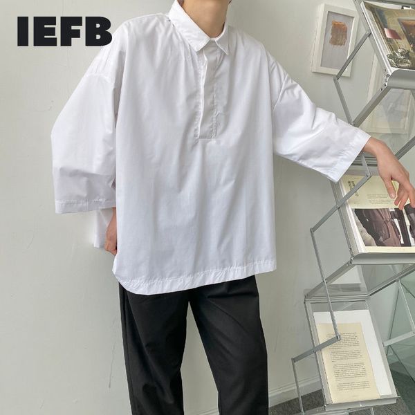 

iefb short sleeve loose casual solid color summer oversized black white shirt men's lapel causal japan 9y7393 210524, White;black