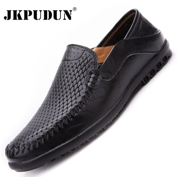 

genuine leather men casual shoes luxury brand mens loafers moccasins breathable slip on business driving shoes plus size 38-47 210330, Black