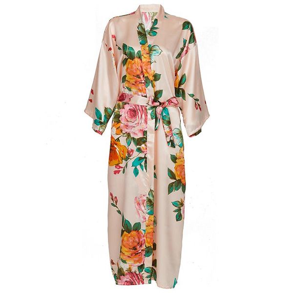 

women's sleepwear satin long floral robe kimono silk flower bathrobe night dress wedding robes for women bridesmaids bride, Black;red