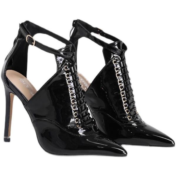 

dress shoes women ankle booties side zip stiletto high heels boots short patent zapatos scarpe donna woman, Black
