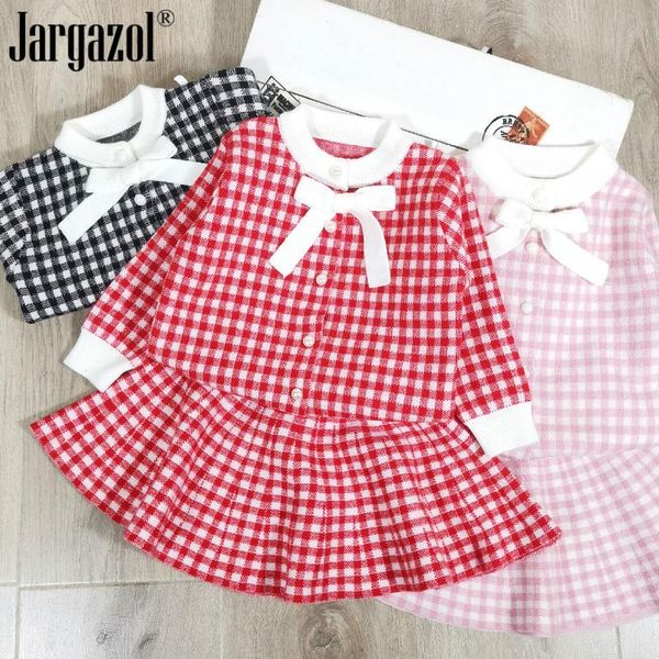 

clothing sets girls winter clothes set sweater cardigan and skirt 2 pcs children plaid knitted fashion outfits, White