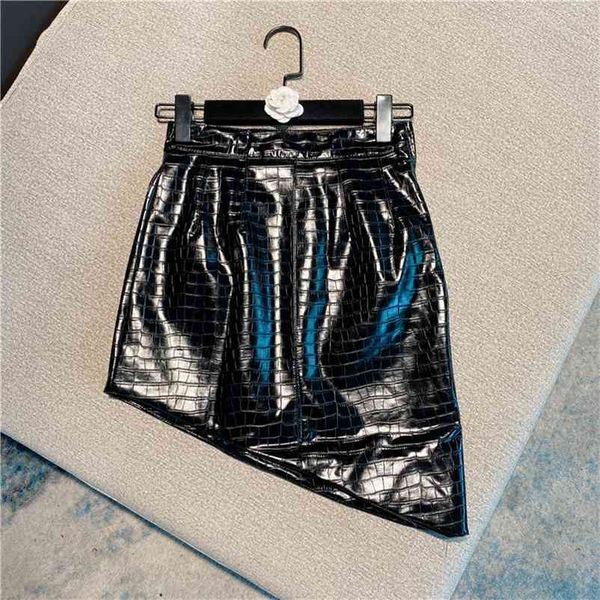 

spring arrivals black solid color high waist pattern pu fur fashion irregular women skirt hr018 210525